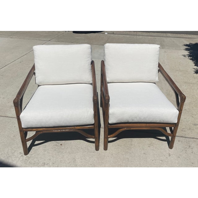 Mid 20th Century Brown Jordan Vintage Rattan Lounge Chair Set, New Perennials Cushions For Sale - Image 5 of 14