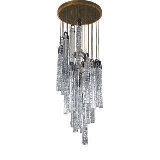 Glass and Brass Chandelier with Icicle Pendants from Itre, 1970s For Sale