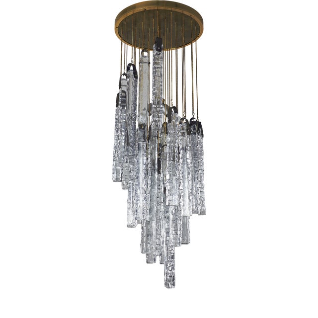 Glass and Brass Chandelier with Icicle Pendants from Itre, 1970s For Sale