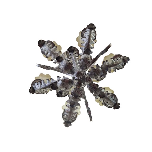 Metal Mid 20th Century French Art Deco 9-Light Hand-Forged Wrought Iron Acanthus Chandelier For Sale - Image 7 of 18