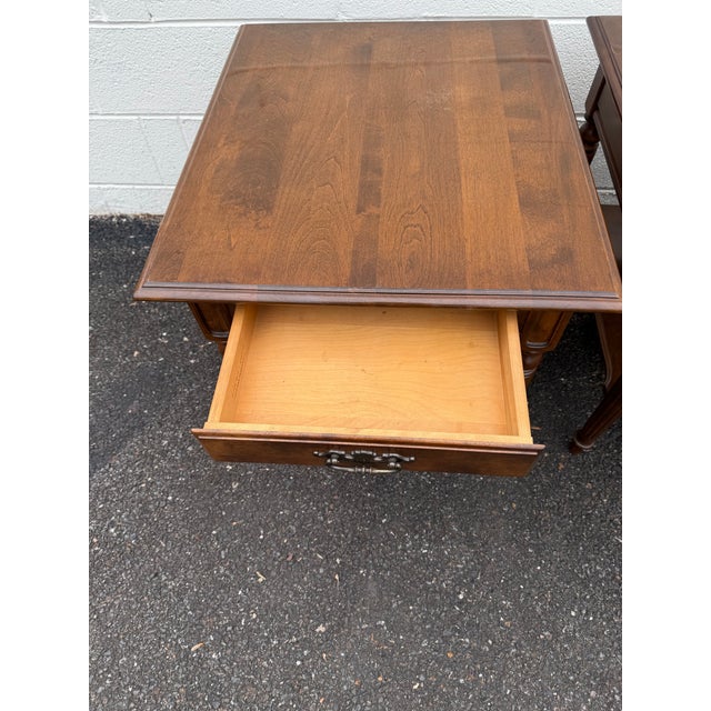 Vintage Ethan Allen Pair of Traditional Style Solid Wood 2 Tier Nightstands Bed Side Tables. For Sale - Image 11 of 12