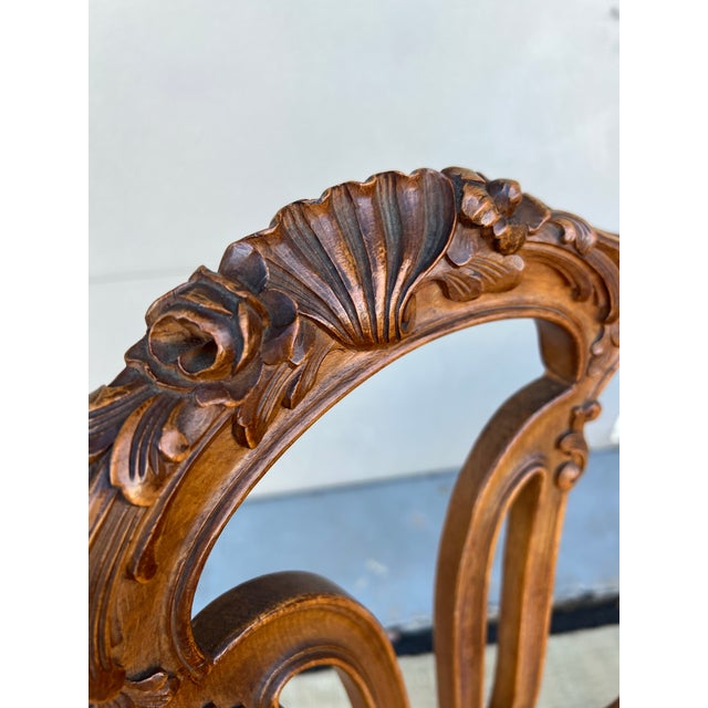Mid 20th Century Pair of French Louis XV Style Carved Fruitwood Bergere Arm Chairs, 1950’s For Sale - Image 5 of 12