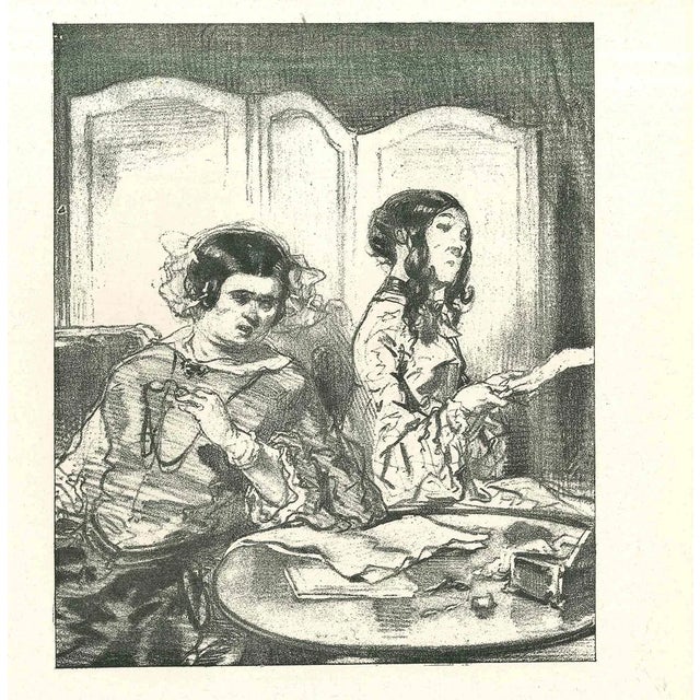 Paul Gavarni, Women Over the Table, Original Lithograph, 1881 For Sale