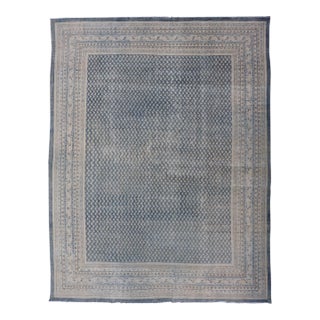 Minimalist Design Antique Persian Tabriz Rug With Modern Look in Blue Tones 8'10 X 11'9 For Sale