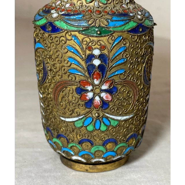 Japanese Antique 19th Century Handmade Japanese Champleve Enameled Bronze Vase Cloisonné For Sale - Image 3 of 10