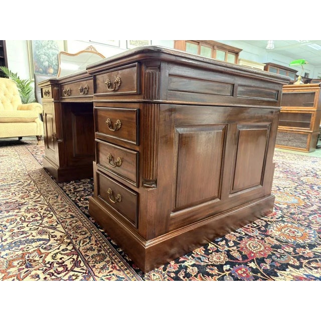 Brown English Chesterfield Desk in Teak For Sale - Image 8 of 18