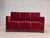 1950s, Danish 3-seater sofa. Red furniture velour, oak wood legs, brass springs in the seat. Sofa was reupholstered by...