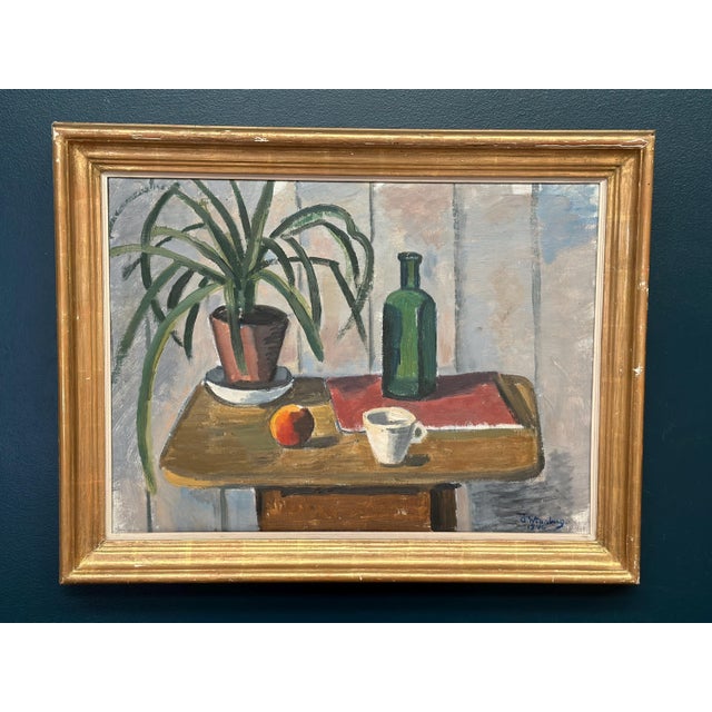 Åke Winnberg, Potted Plant and Green Bottle, 1946, Oil on Canvas, Framed For Sale - Image 16 of 16