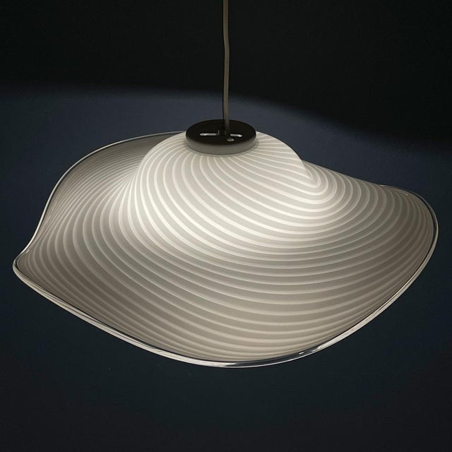 White Swirl Murano Glass Pendant Lamp, Italy, 1970s For Sale - Image 14 of 15