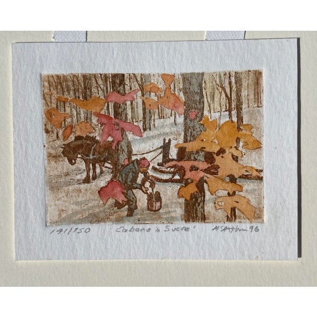 1996 "Cabana a Sucre" syrup themed miniature etching by McArthur. Numbered 141 of 150. Matted 14 x 11