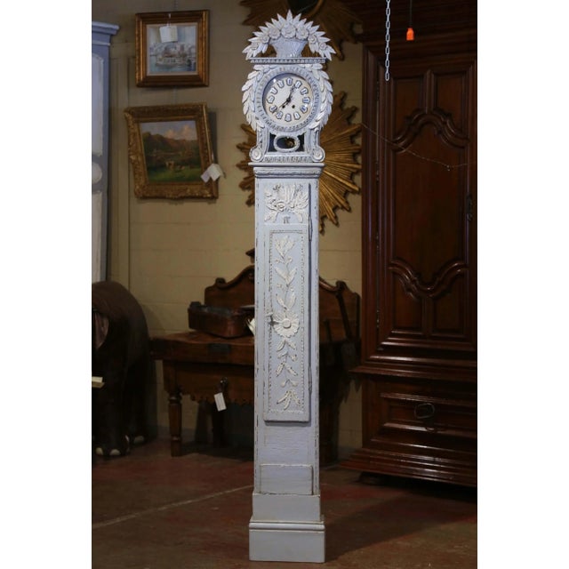 Command attention in an entry, living room, or hallway with this impressive antique French longcase clock from Normandy,...