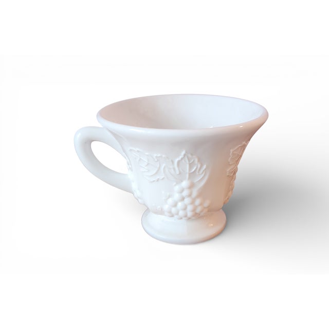 Indiana Glass Company Set of 12 Vintage Indiana Colony Harvest Grape White Milk Glass Footed Cups, 1950s For Sale - Image 4 of 8