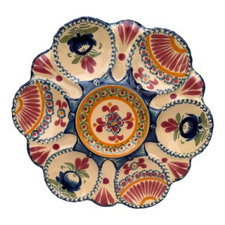 French Faience Oyster Plate Henriot Quimper, Circa 1930 For Sale