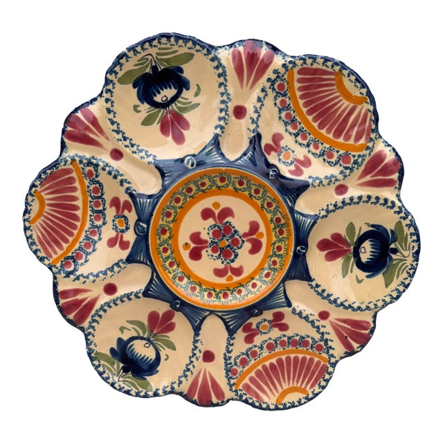 French Faience Oyster Plate Henriot Quimper, Circa 1930 For Sale