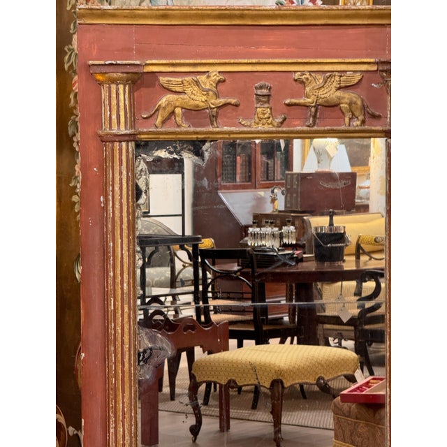 Early 19th Century Continental Neoclassical Parcel-Gilt and Red Painted Mirror For Sale - Image 4 of 10