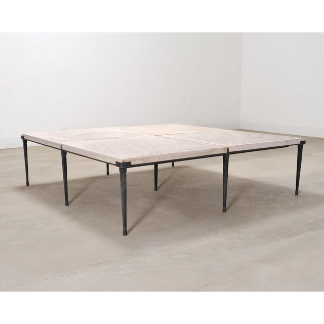 Neoclassical Holly Hunt Rue De Seine Limestone and Iron Cocktail Table 5 Ft For Sale - Image 3 of 18