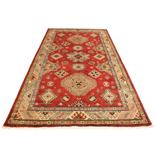 Tribal Super Kazak Red/Tan Wool Rug - 4'1'' X 6'3'' For Sale In New York - Image 6 of 10