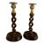 English Victorian Oak & Brass Open Barley Twist Candlesticks Pair For Sale