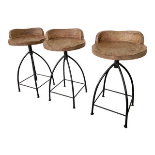 Arteriors Home Wood and Iron Swivel Counter Stools, Unmarked - Set of 3 For Sale