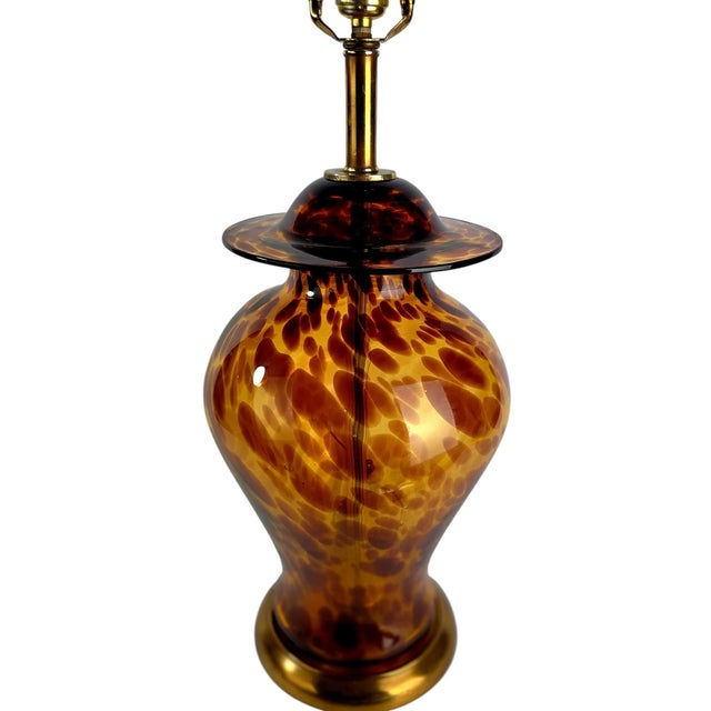 Brown Vintage Tortoiseshell Art Glass Table Lamp For Sale - Image 8 of 11