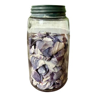 Antique Maganese Mason Jar With Wampum Shells For Sale