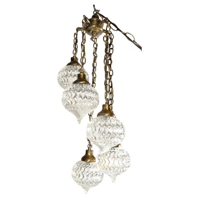 Maison Arlus 1970s Five Crystal Prisms Swag Pendant Chandelier Neoclassical French Inspired For Sale - Image 4 of 15