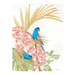 "A Parrot's Life for Me" Bird Art Painting by Allison Cosmos in Chinoiserie Style For Sale