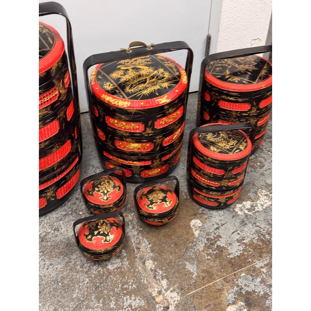 Chinoiserie Lacquered Wedding Basket Carriers, Set of Seven For Sale - Image 10 of 12