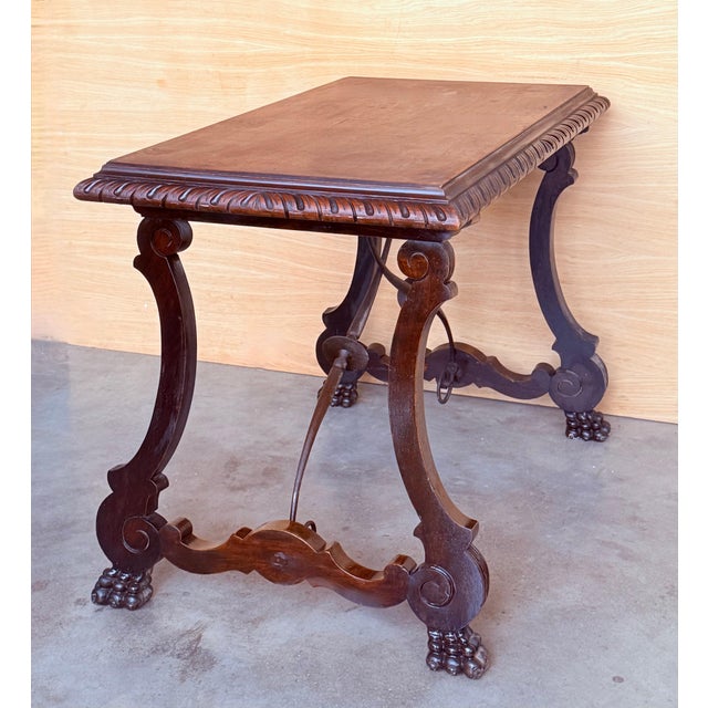 19th Century Ebonized Baroque Spanish Side or Desk Table with Lyre Legs For Sale - Image 9 of 18