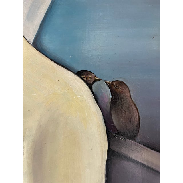 Beige Portrait Oil Painting "Will He Come Back?" Oil on Hardboard Wood France 1970 Expressionism Movement, Framed For Sale - Image 8 of 12