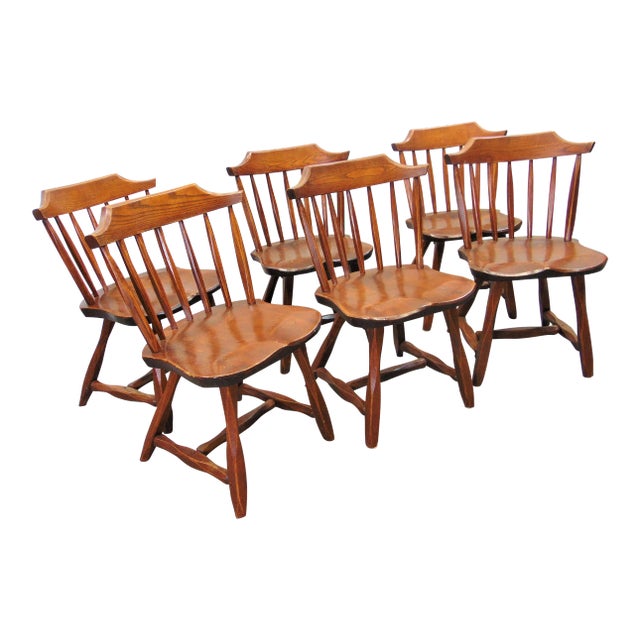 Hunt Country Rustic Pine & Oak Dining Chairs - Set of 6 For Sale