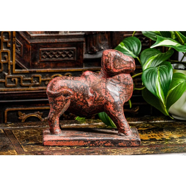 Hand Carved Asian Folk Art Wood Animal Sculpture Statue Distressed Painted Patina Home Decor For Sale - Image 11 of 11