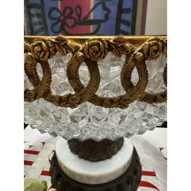 1980s Vintage Italian Centerpiece, Fruit Bowl, Compote With Cut Glass, Marble and Gilt Metal Base For Sale - Image 5 of 9