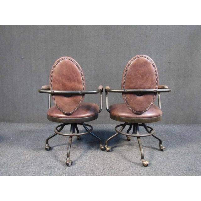 Mid 20th Century Vintage Metal and Wood Rolling Chairs For Sale - Image 5 of 8