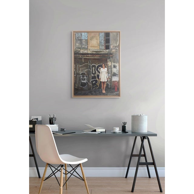 Early 21st Century Can I Borrow Your Wings by Linda Delahaye | Oil on Panel Depiction of a Woman in a White Dress For Sale - Image 5 of 5