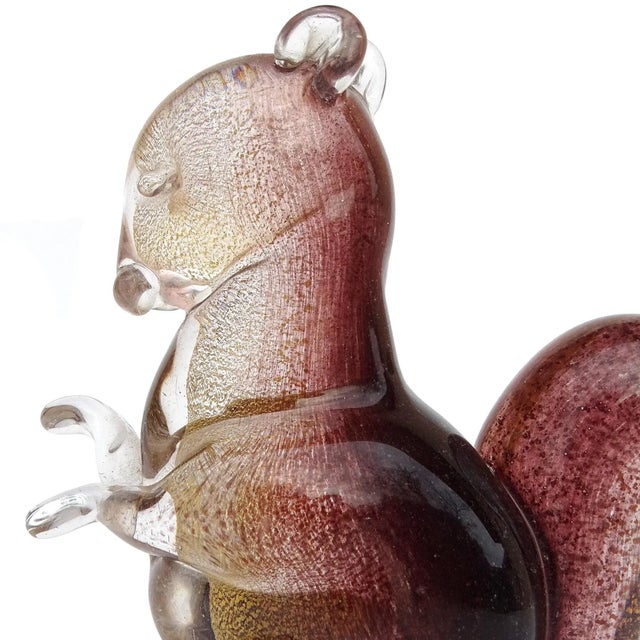 Glass Vintage Seguso Murano Dark Amethyst Gold Flecks Italian Art Glass Squirrel Figurine Paperweight For Sale - Image 7 of 9