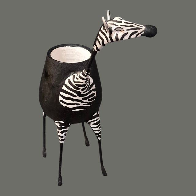 Hand Made Desk Art Pair Black & White Zebra Pen, Trinket, Jewelry Holders For Sale - Image 4 of 10