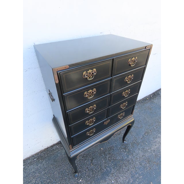 Drexel Painted Black Silver Jewelry Chest Lingerie Cabinet Queen Anne Legs 6330 For Sale - Image 15 of 17