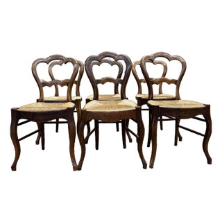 Louis Philippe Walnut Straw Chairs, Set of 6 For Sale