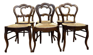 Louis Philippe Walnut Straw Chairs, Set of 6