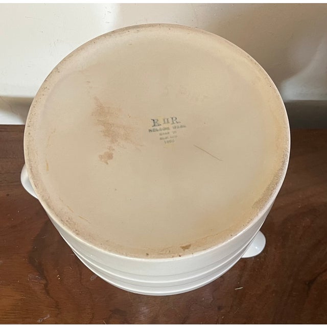 Mid-Century English Creamware 5 Pint Banded Pitcher Jug Dated 1953 For Sale - Image 11 of 12