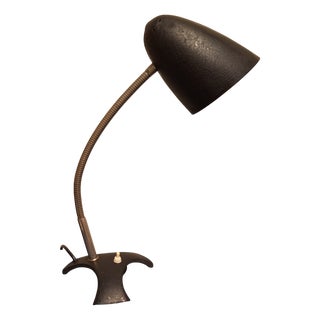 Mid-Century Black Metal Adjustable Desk Lamp with Reflector Shade and Nickel-Plated Flex Arm, 1960s For Sale