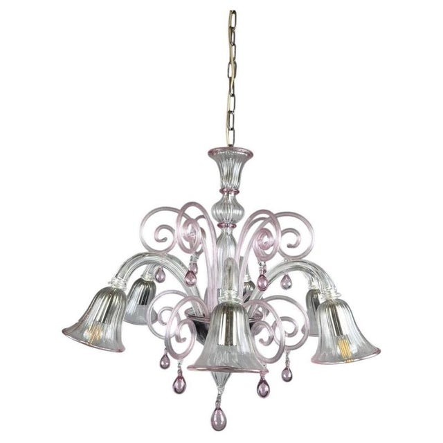 20th Century Murano Glass 6-Arm Chandelier with Scrollwork For Sale - Image 9 of 9