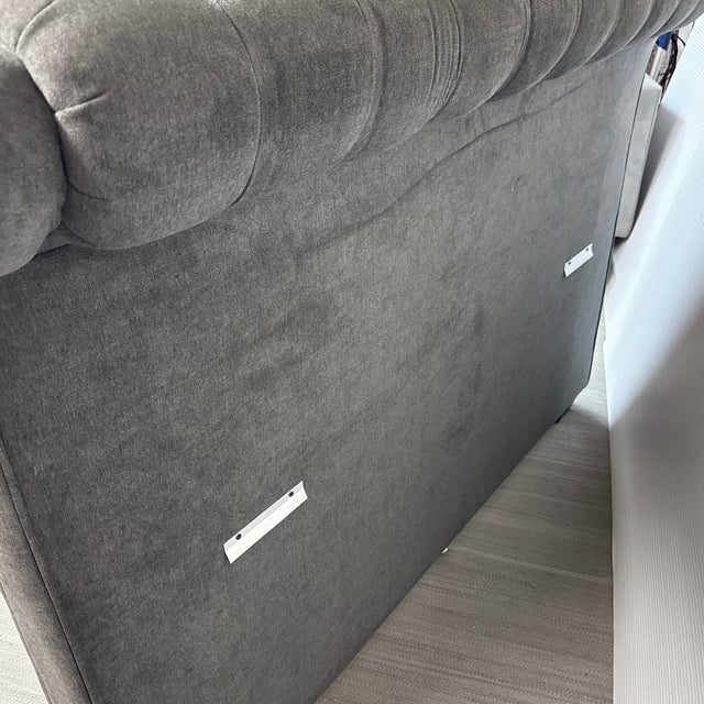 Wood Queen Size California Sofa Custom Chesterfield Microfiber Headboard For Sale - Image 7 of 12