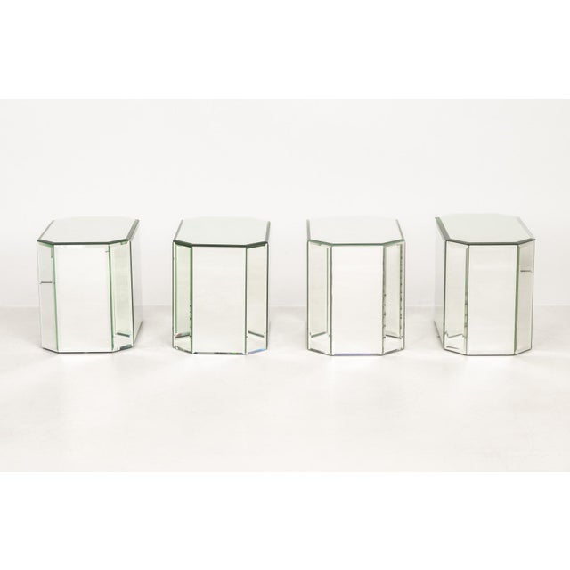 Late 20th Century Modern Mirrored Pedestal Tables, 4 For Sale - Image 5 of 5
