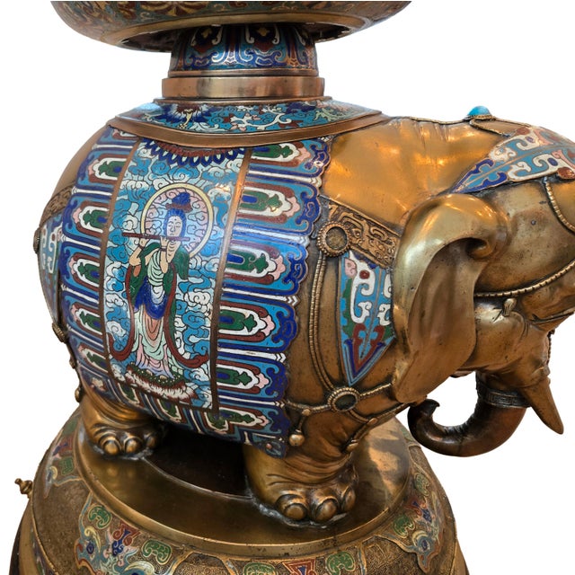 Antique Cloisonné Elephant Altar Table With Glass Top