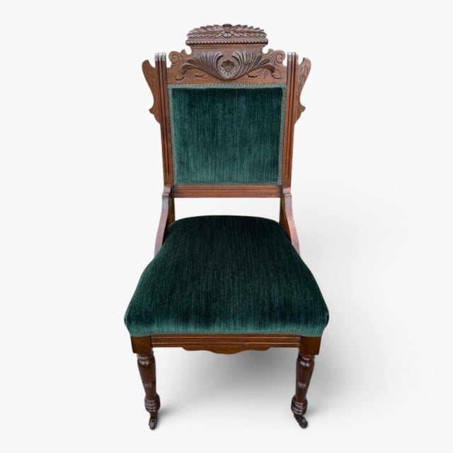 ntique 1880s Eastlake Victorian Side Chairs — Refinished & Reupholstered in Green Velvet (Pair) Add a touch of...