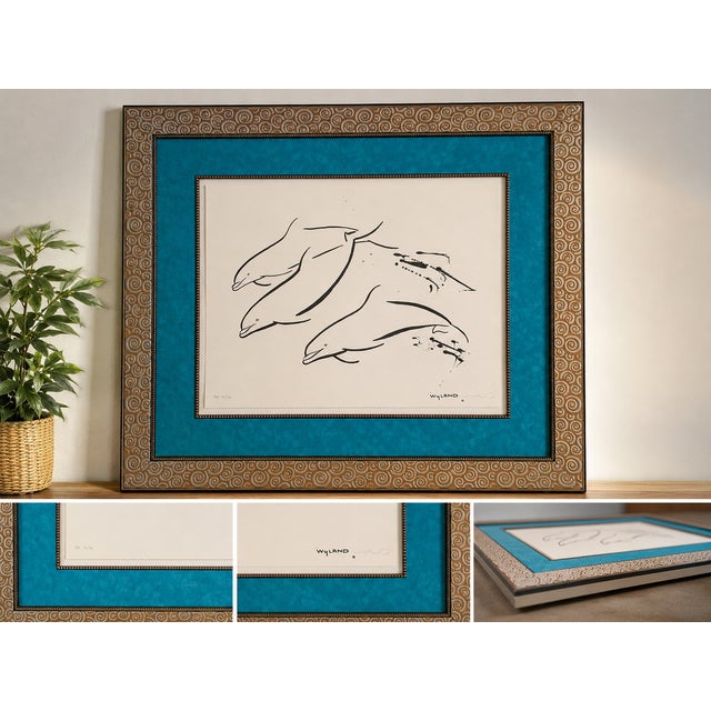 An elegant and highly collectible signed Artist Proof by celebrated marine life artist Wyland, featuring three dolphins...