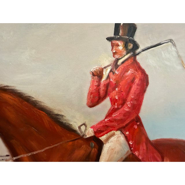 Paint Large English Fox Hunting Scene Oil Painting Equestrian Sporting Art, Framed For Sale - Image 7 of 10
