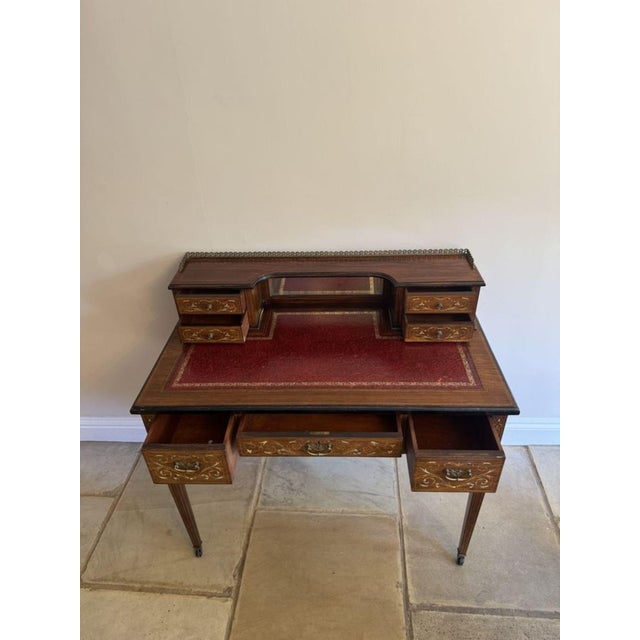 Wood Antique Victorian Rosewood Inlaid Writing Desk, 1900 For Sale - Image 7 of 10